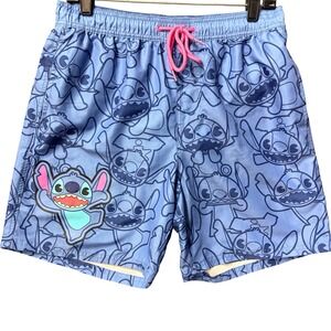 Disney Stitch Swim Trunks Mens Medium Blue Character Print Shorts EUC